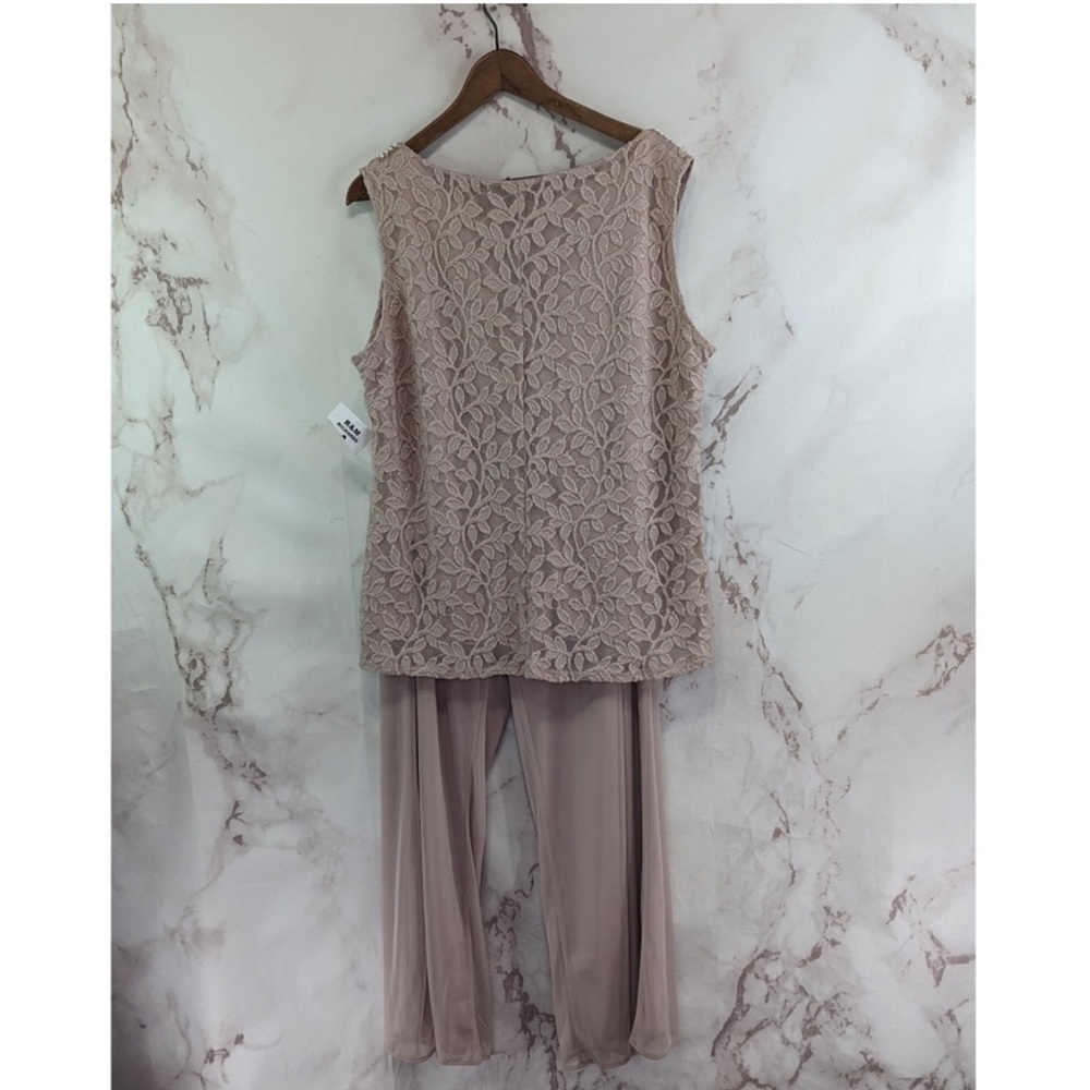 NWT R&M Richard’s Pant Set Women’s 16W Pink Lace Pearl Wide Leg Tank Formal Suit - Picture 5 of 14